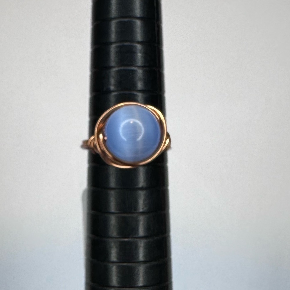 Light blue cat eye ring wire wrap handmade